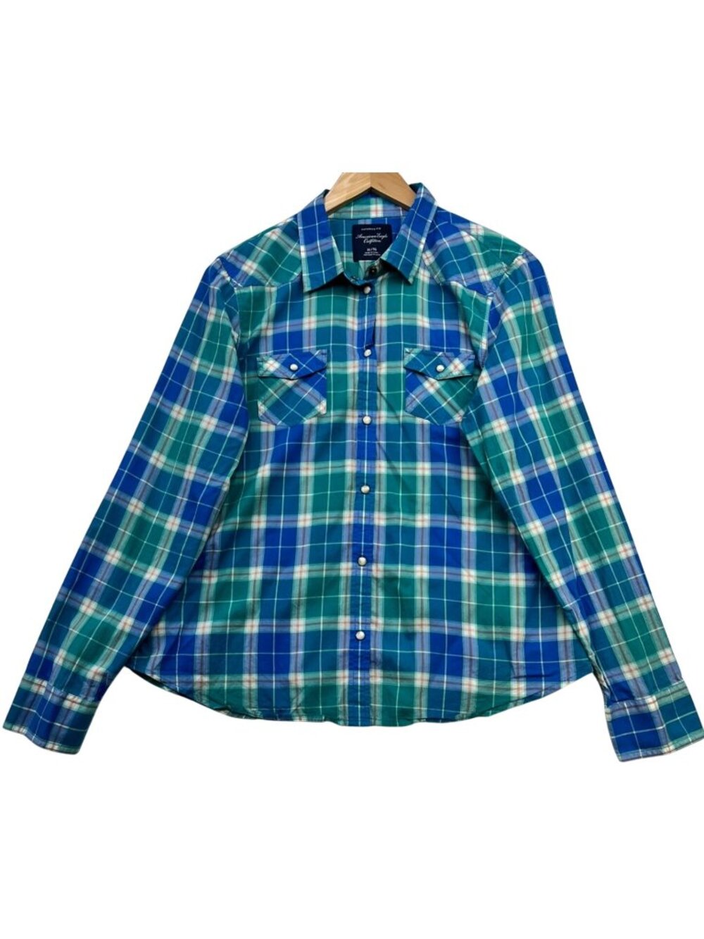 American Eagle Women's Favorite Fit Pearl Snap Western Shirt Size XL Multi Plaid